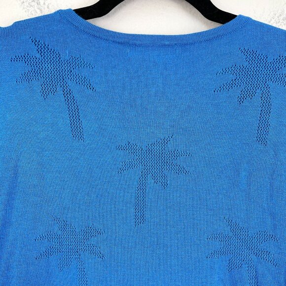 Emily and Fin Womens Large Blue Button Up Cardigan Sweater Palm Tree Print - Picture 8 of 10